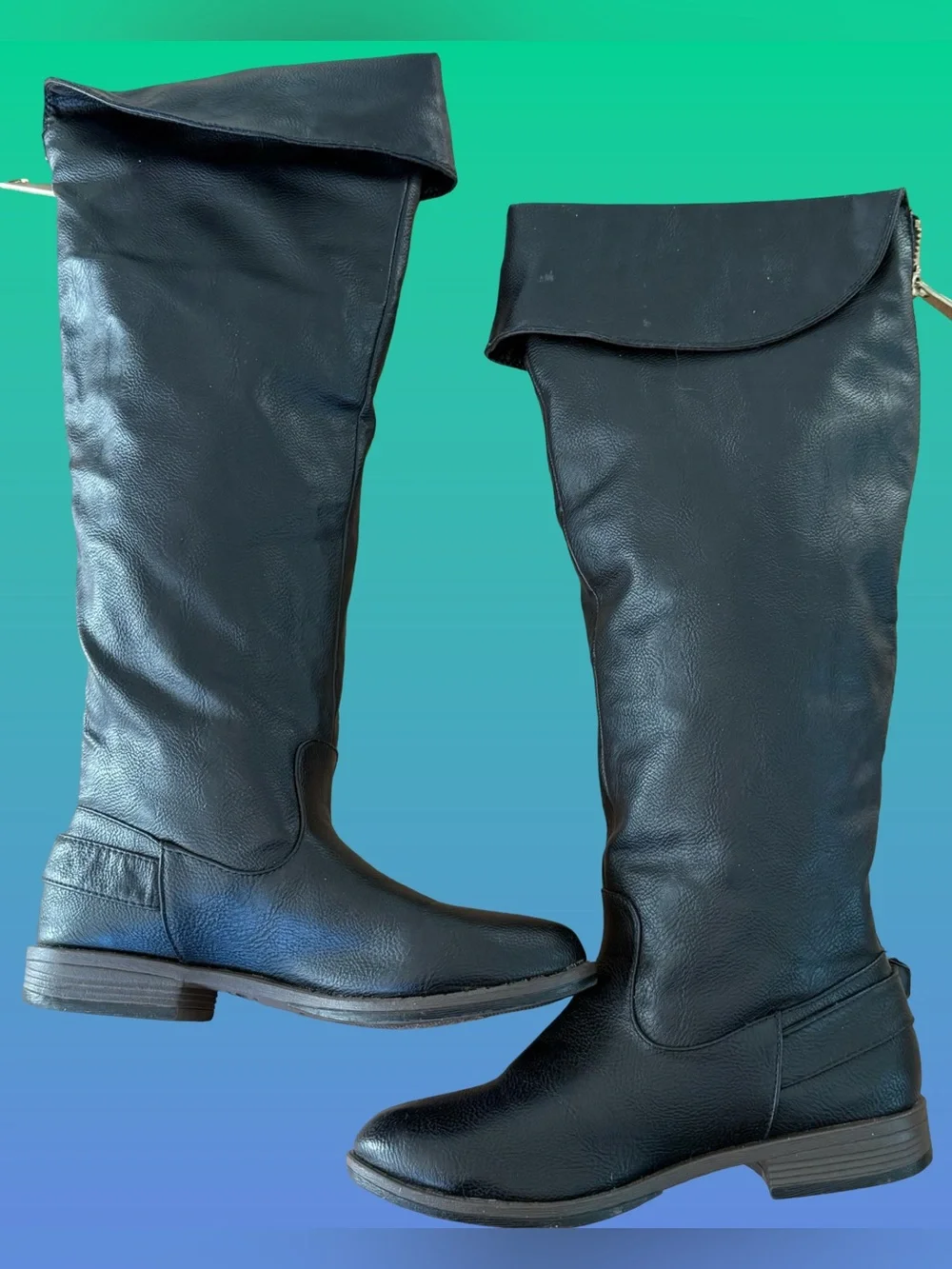 BAMBOO Black Knee-High Boots with Gold Hardware